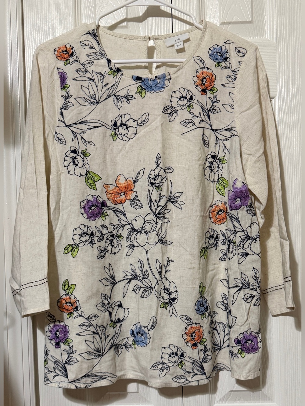 J. Jill Botanical Gardens Embroidered Top Linen Blend Lightweight Small